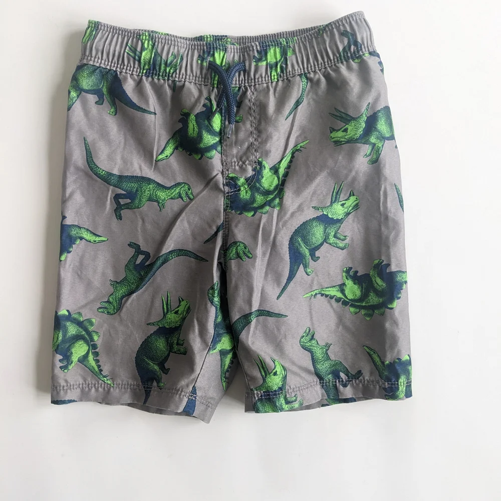 Old Navy Green and Gray Dinosaur Swim Trunks